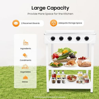 5 Burner Propane Portable Gas Stove, Gas Burners for Cooking Outdoor with Support Leg Stand Adapter Auto Ignition Cooktop Stove Top for RV, Apartment, Outdoor Cooking (White)