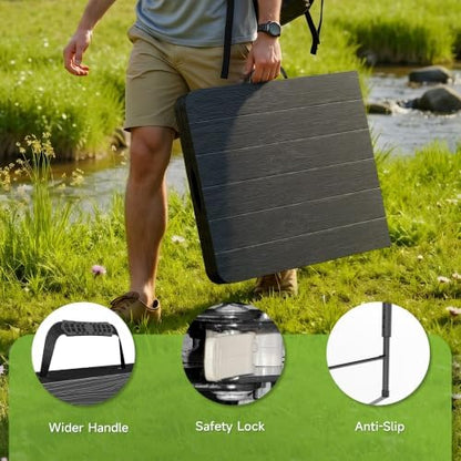 4FT Folding Table, 3 Adjustable Height & Heavy Duty, Double-Layer HDPE with Steel Legs, Foldable Table for Camping, Parties, Picnics, Black Wood Grain, 1 Pack