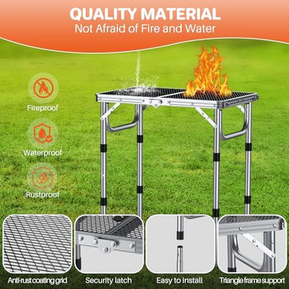 2ft Folding Grill Table 23''x16'', 3 Adjustable Heights Max 27.5'', Silver