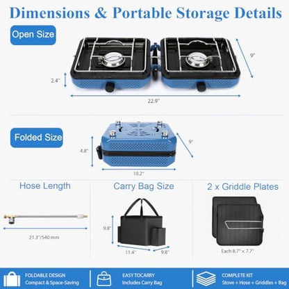 Uniflasy 2-Burner Camping Stove Kit with Carry Bag & Wind Guards