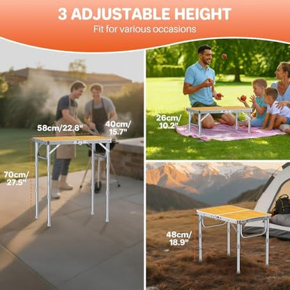 FUNYKICH 2ft Folding Camping Table 22.8''x15.7''x27.5'',3 Height Adjustable