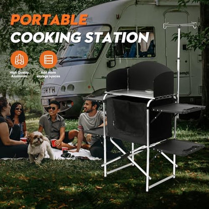 Camping Folding Cooking Table with 4 Panels & Carry Bag for BBQ RV Picnic
