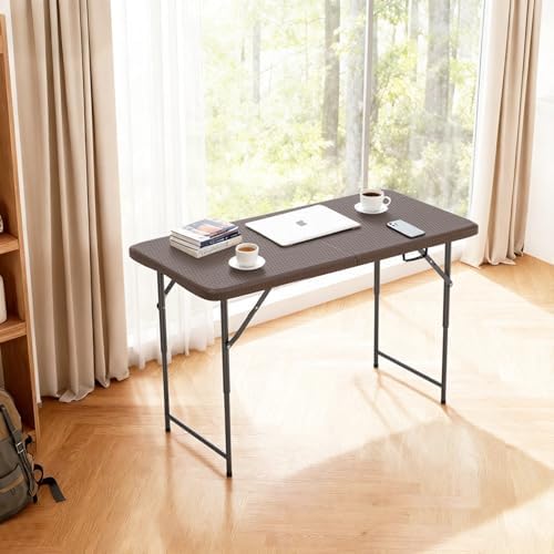 FDW | 4FT Folding Table | Brown Ratten | Portable Plastic Table