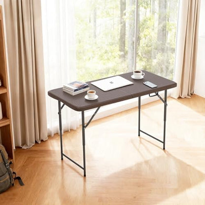FDW | 4FT Folding Table | Brown Ratten | Portable Plastic Table