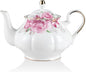 Sweejar Ceramic Teapot with Infuser, Floral Relief Gold Rimmed Teapot, 29 OZ Porcelain Tea Pot for Blooming and Loose Tea, Coffee...(Flower)