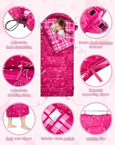 KingCamp 45°F Kids Sleeping Bag, 100% Flannel Sleeping Bag for 10-12 Child