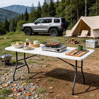 6FT Folding Table 4 Pack, Heavy Duty Fold in Half Plastic Tables with Carry Handle, Portable Indoor Outdoor Utility Table for Party, Picnic, Camping, Banquet, Wedding, RV Travel