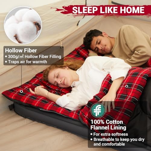 KingCamp Double Sleeping Bag for Adults, Queen Size 2 Person Sleeping Bag