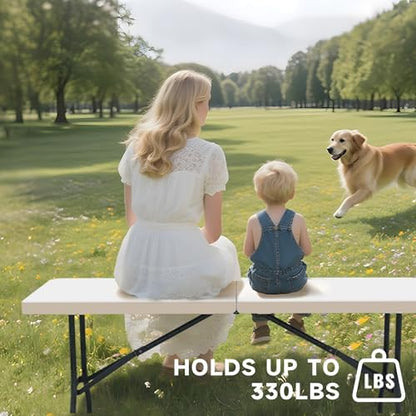 Folding Table 6 Foot - Heavy Duty 330LBS Capacity, Sturdy & Foldable Design with Safety Lock - Portable Tables Folding for Camping, Party, Indoor & Outdoor Use, 2 Pack