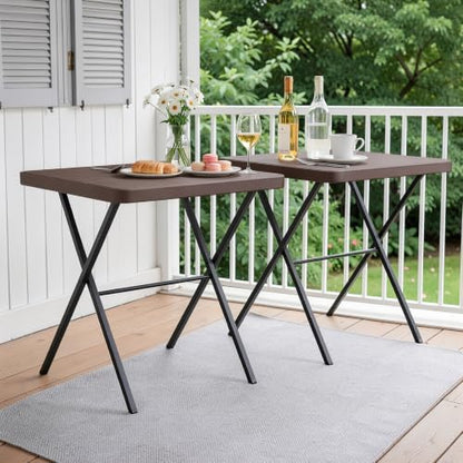 2 Pack Folding Table, Portable Coffee Table 27in Square Table for Small Spaces, Patio Card Table Foldable Picnic Table with 400 LBS Capacity for Indoor Outdoor Use, Brown