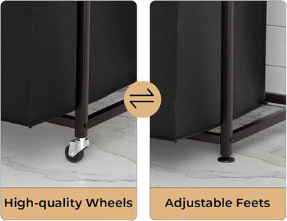 Laundry Hampers with Shelf, Laundry Basket 3 Section, Laundry Sorter with Pull-Out Removable Large 3 Color Bags and Movable Wheels, Metal Frame, 3 x 15.87 Gallons (60L), Rustic Brown PF04XLN