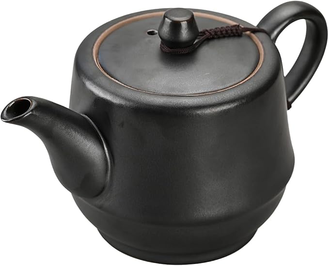 Rural Style Ceramic Teapot with Stainless Steel Infuser 16 Ounces Porcelain Blooming & Loose Leaf Teapot (Black)