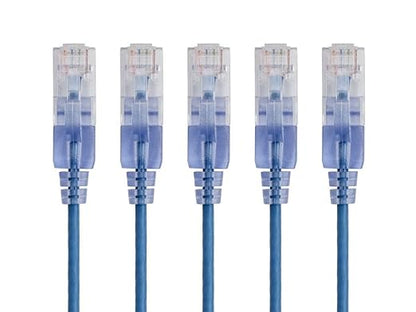 Monoprice Cat6A 50ft Blue 5-Pk Patch Cable UTP 30AWG 10G Pure Bare Copper Snagless RJ45 SlimRun Series Ethernet Cable