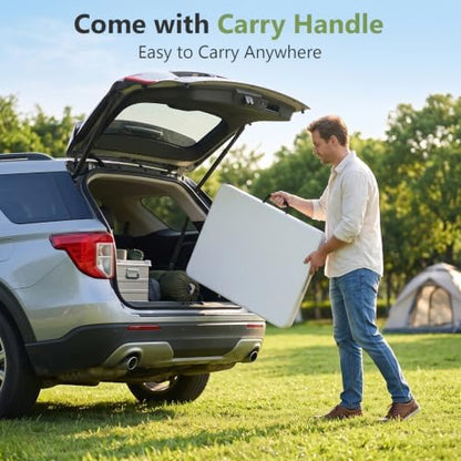 Folding Table, 5FT Foldable Picnic Table with Carrying Handle, Heavy Duty Fold-in-Half Portable Table for Weddings, Camping, RV Travel, Parties, BBQs, and Indoor Use, Easy to Fold and Store, White