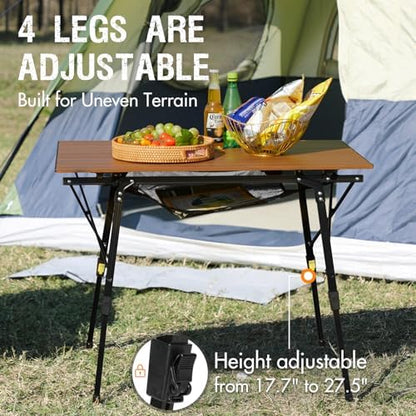 Portal Camping Table, Folding Aluminum Outdoor Table with Mesh Layer