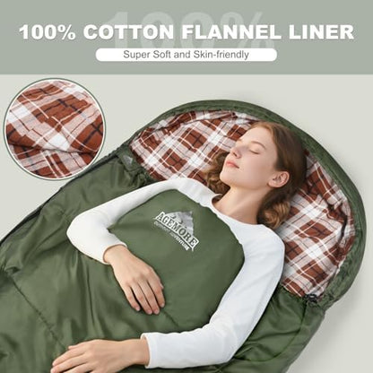 Cotton Flannel Sleeping Bag for Adults, Lightweight Sleeping Bag
