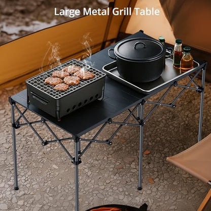 Anbte Heavy-Duty Roll Up Camping Table, Support 264 lbs, 48” x 24”, Black