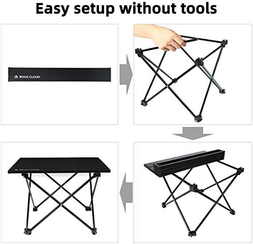 ROCK CLOUD Portable Camping Table Ultralight Aluminum Folding Beach Table Camp for Camping Hiking Backpacking Outdoor Picnic, Black