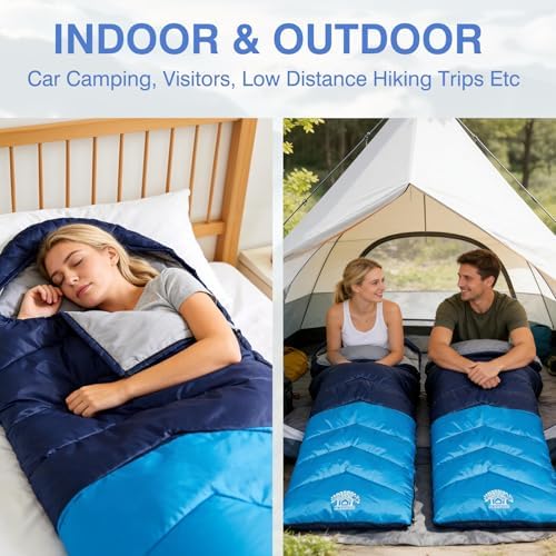 Sleeping Bags for Adults & Kids for Camping Hiking Trips Warm Cool Weather, Lightweight and Waterproof with Compression Bag, 3-4 Season Indoors Outdoors Activities