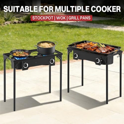 2 Burner Propane Camp Stove | 150,000 BTU | High Pressure Gas Burners
