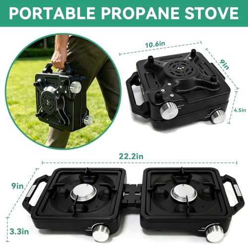 2 Burner Camping Stove 24000 BTU, Portable Propane Camp Stove Set, Black