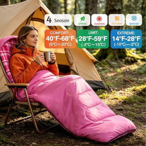 Uniqwamer Sleeping Bag for Adults Kids - 4 Seasons Cold & Warm Weather Flannel Camping Sleeping Bags, Lightweight & Waterproof 45°F Sleeping Bag for Camping Hiking Outdoor Travel