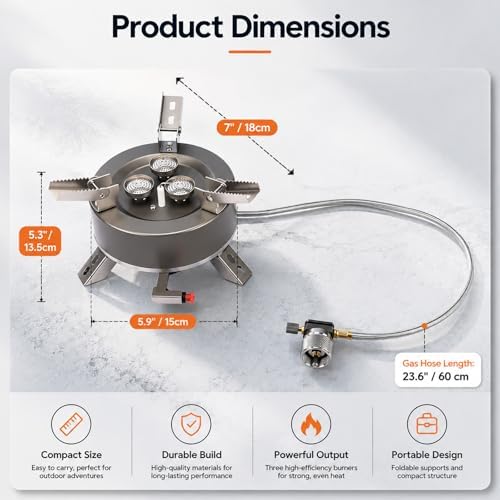 Portable Camping Stove, 5800W Foldable Outdoor Gas Stove with Nonstick Pot, Frying Pan, Mesh Carry Bag, 1 lb Propane Tank Adapter and Hose for Camping, Hiking, Picnic