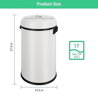Garvee 17 gal/65 L Trash Can, Fingerprint-Proof Stainless Steel Swing Top Garbage Can, Heavy Duty Commercial Round Trash Bin with Swing Lid for Restaurant, Home, Office,White
