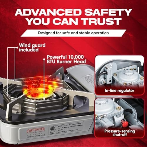 Chef Master Portable Butane Camping Stove, Countertop Burner, 10,000 BTU