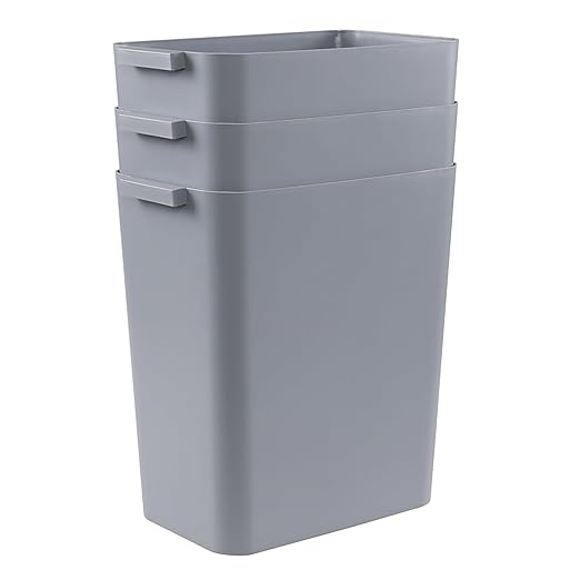 Zopnny Plastic Trash Can Wastebasket, Waste Bin, 4.5 Gallon, 3 Pack, Grey