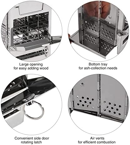 REDCAMP Wood Burning Folding Camp Stove Stainless Steel Grid and Pot Stand, Portable Collapsible Backpacking Stove Survival Rocket Stove for Hiking Outdoor Tent Camping Picnic, Samll with Pot Stand