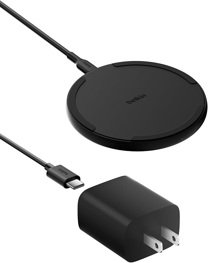 Belkin Wireless Charging Pad 15W - Qi Charger, Charging Station for Apple iPhone 17, iPhone 16/15/14 Series, AirPods, Samsung Galaxy S25, Galaxy S24, Pixel 10 - Power Supply and Cable Included - Black