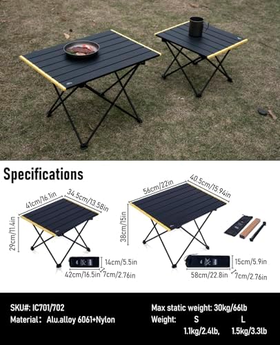 iClimb Ultralight Compact Camping Folding Table (Black - L)