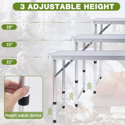 Camping Table with Storage, Portable Lightweight 3 Height Adjustable for Outdoor,Black