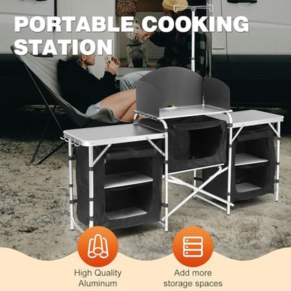 Aluminum Camping Kitchen Table with 3 Multifunctional Cupboards