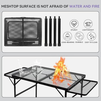 BRIAN & DANY 3x2 FT Camping Table with 2 Wing Panels, Folding Grill Table, Metal Portable Picnic Table, Lightweight Height Adjustable Foldable Table for Outdoor, Black