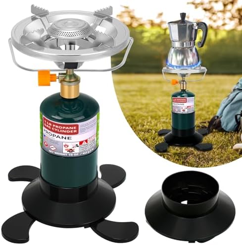 Camping Stove Propane Burner, Portable Camp Stove with Foldable Gas Tank Base, Adjustable Flame Backpacking Cooker for Camping, Small Single Burner Propane Stoves Kit for Hiking Tent Outdoor Cooking