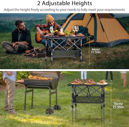 Anbte 2ft Small Roll Up Camping Table, Aluminum Portable, 25” X 16”, Black