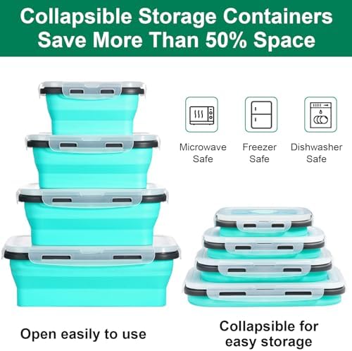 Sudaya 16 Pack Collapsible Food Storage Containers With Lids, Collapsible Storage Containers Sets Silicone Collapsible Bowls For Camping, RV Accessories, Travel Trailer Must