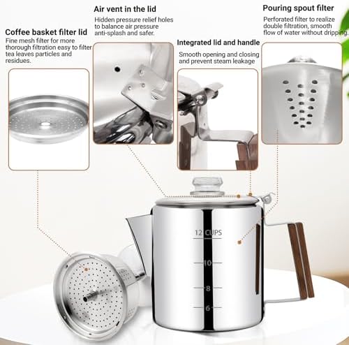 No Coating 12 Cup Percolator Coffee Pot 304 Stainless Steel