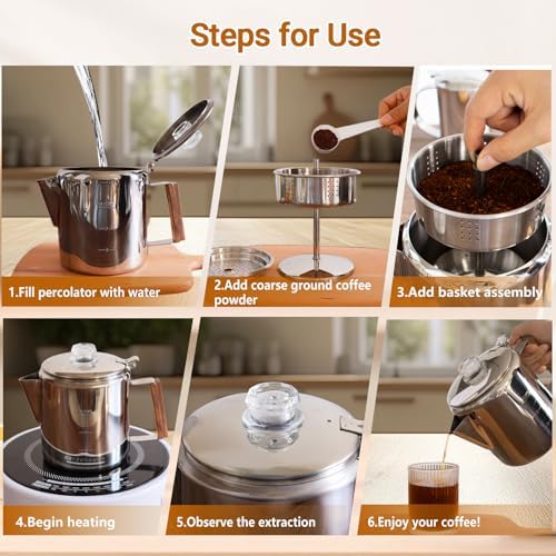 No Coating 9 Cup Percolator Coffee Pot 304 Stainless Steel