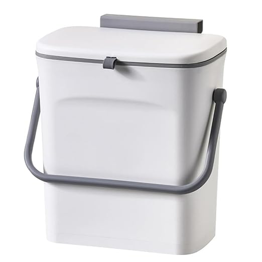 LALASTAR Small Trash Can with Lid, Kitchen Compost Bin for Countertop or Under Sink, Plastic Hanging Waste Basket for RV/Office/Bedroom/Dorm, Mountable, 9L/2.4 Gal, White