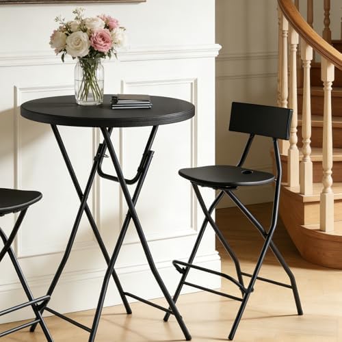 Folding Table 2 Pack, 32 Inch Foldable Cocktail Bar, High Top Round Folding Bar Tables No Assembly, Portable Bistro & Commercial Event Furniture for Wedding, Banquet, Party, Indoor Outdoor Use