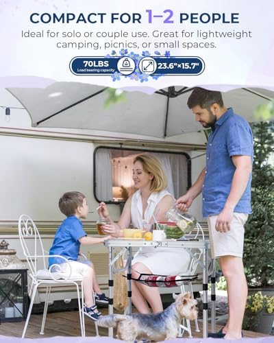 Sportneer Camping Table:Small Folding Table Portable Table 23.6" L X 15.7" W 4 Height with Mesh Layer- Adjustable Height Outdoor Table for Hiking Travel Picnic BBQ Cooking