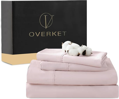 1000 Thread Count Egyptian Cotton Sheets Queen Size Set 4PCS Sateen Weave Soft Breathable 16-Inch Deep Pocket（Queen,Light Pink）