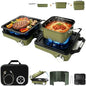 2 Burner Camping Stove with 2-In-1 Cookware Set, 24000 BTU Propane Gas Stove, Foldable Camp Stove with Frying Pan, Pot, Windshield & Carry Bag, Camping Essentials for Picnic, RV, Camp kitchen, Green