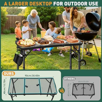 DeeprBetter Folding Camping Table, 3ft Camping Table Aluminum Folding Table