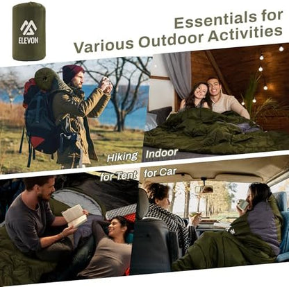 Elevon Double Sleeping Bag for Adults with 2 Pillows, Lightweight Machine Washable 2 Person Sleeping Bag for 3 Seasons Camping Hiking Traveling, Multicolor Option