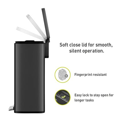 EKO Madison Matte Black 50 Liter/13.2 Gallon Step Trash Can with Inner Liner - Fingerprint Resistant Finish