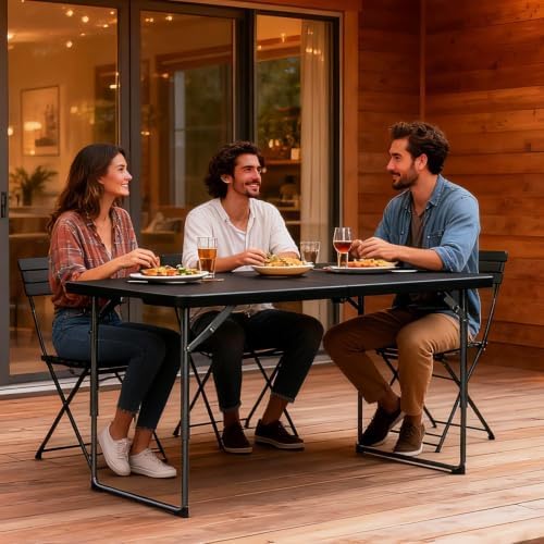 Folding Table 4 Pack, 4FT Folding Table with Adjustable Height, Black